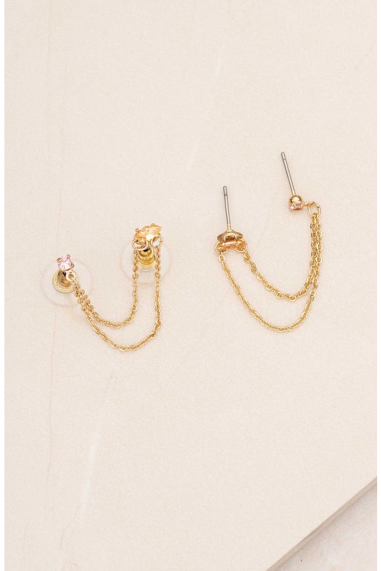 Double Piercing Chain Drop Earrings, Alternate, color, PINK