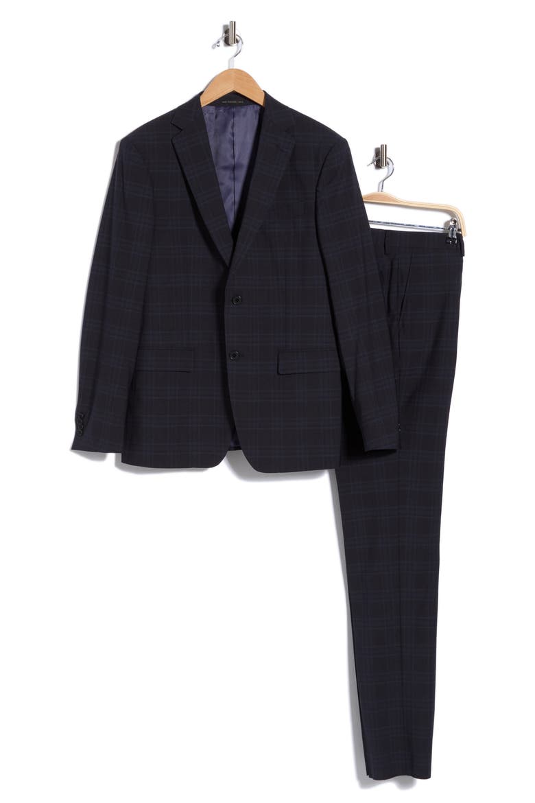Plaid Two Button Suit, Main, color, NAVY