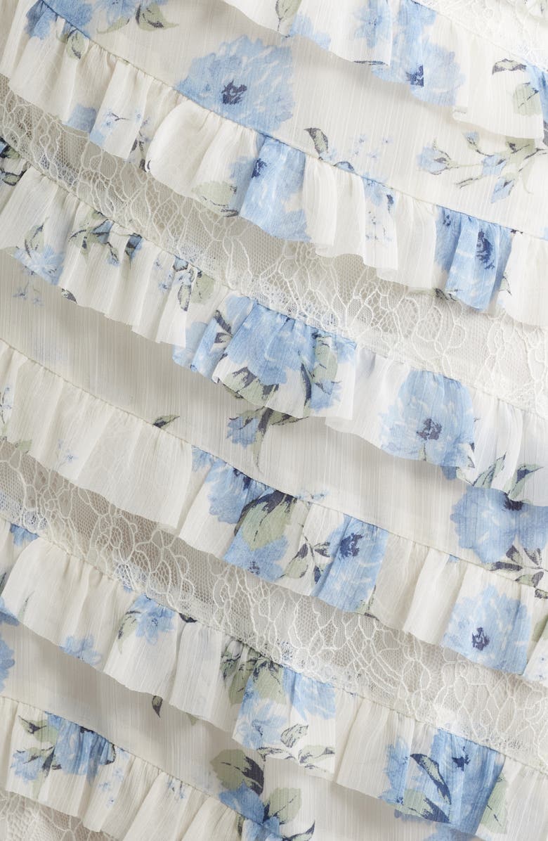 Chelsea28 Ruffle & Lace Sleeveless Maxi Dress, Alternate, color, Blue Floral