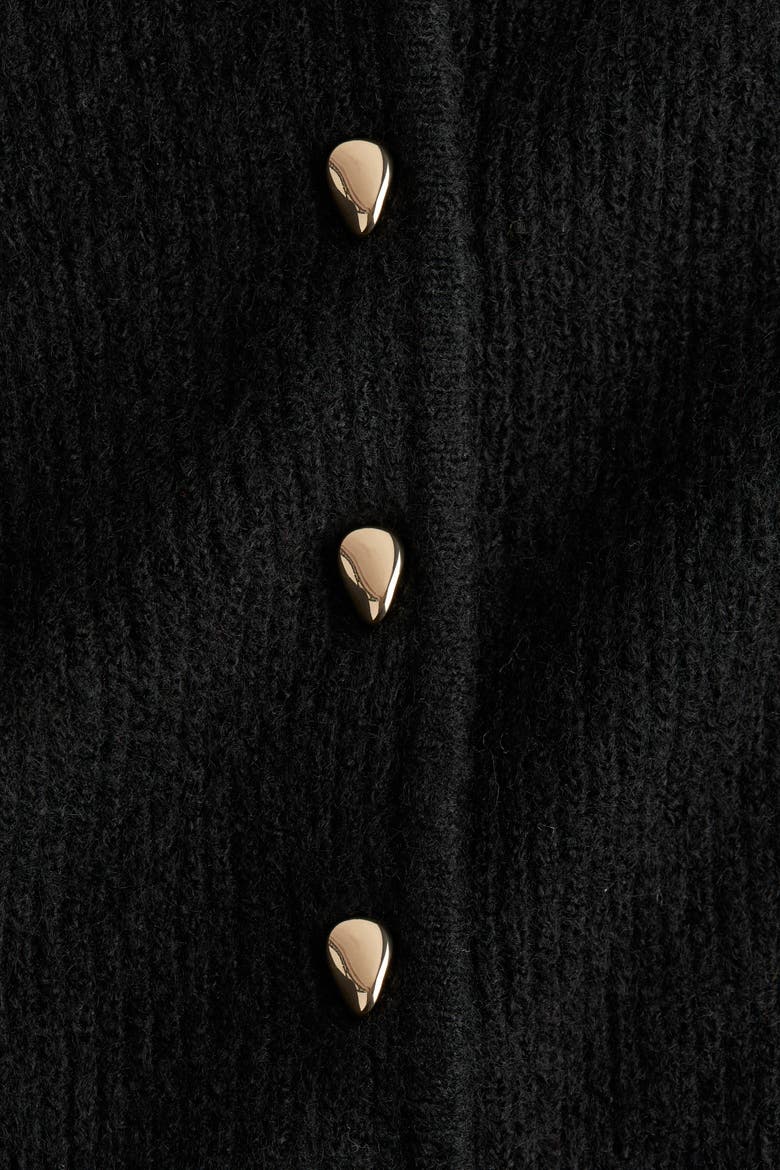 Rib-knit Peplum Cardigan, Alternate, color, Black