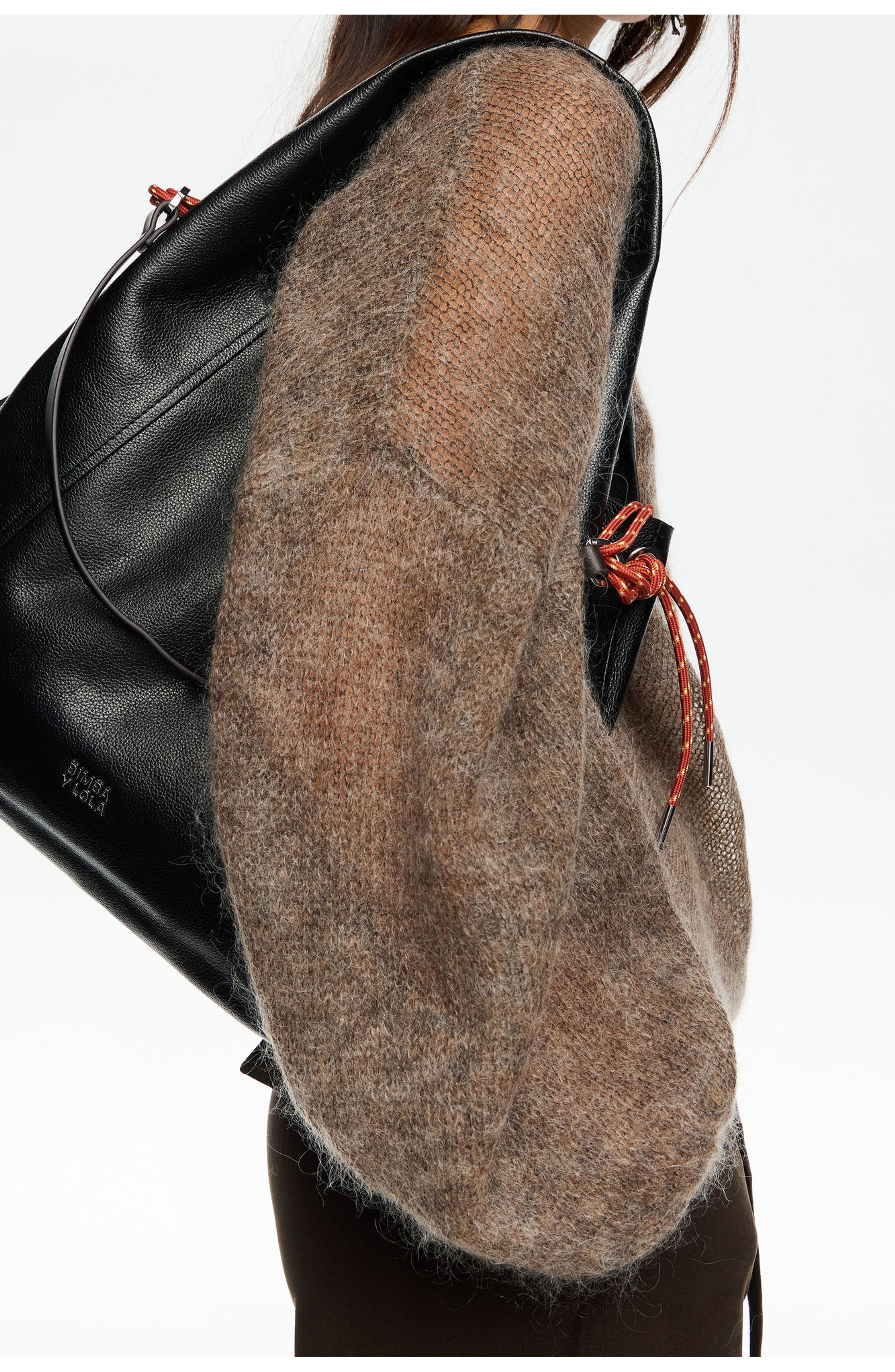 Bimba y Lola Large Leather Handbag, Alternate, color, Black