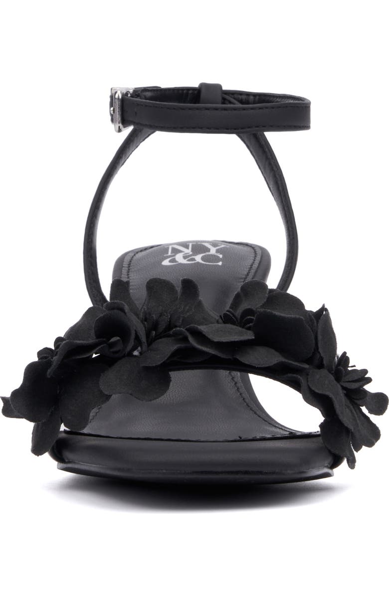 NEW YORK AND COMPANY Gwendolyn Flower Strap Sandal, Alternate, color, Black