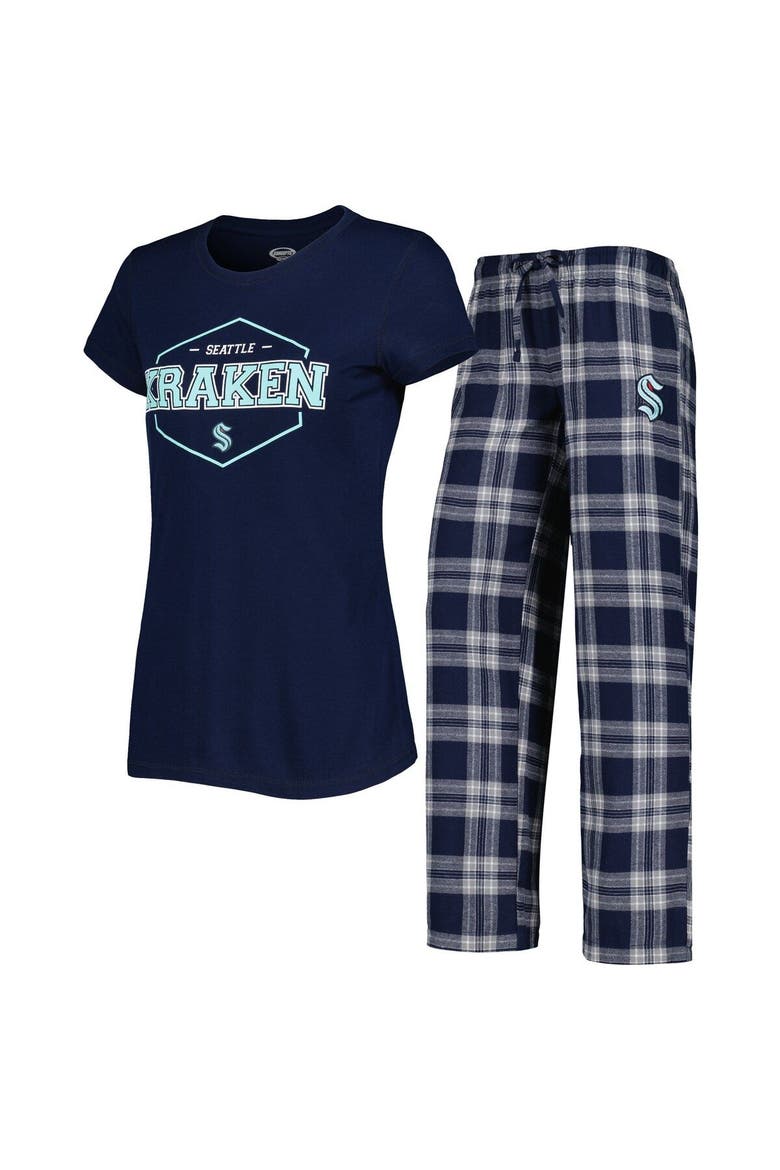Women's Concepts Sport Deep Sea Blue/Gray Seattle Kraken Badge T-Shirt & Pants Sleep Set, Main, color, Navy
