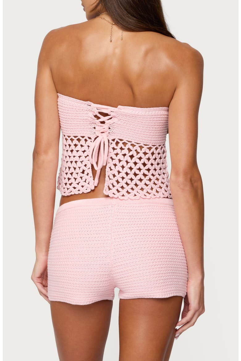 Tahna Flower Crochet Strapless Top, Alternate, color, PINK