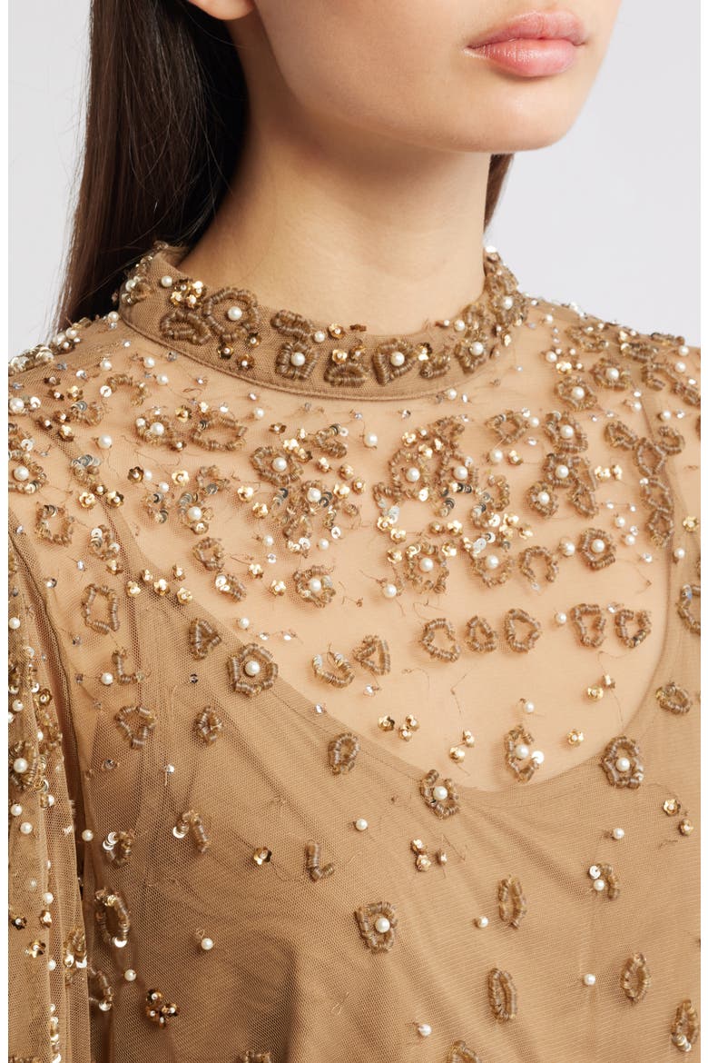 Embroidered Tulle Lined Blouse, Alternate, color, CARAMEL