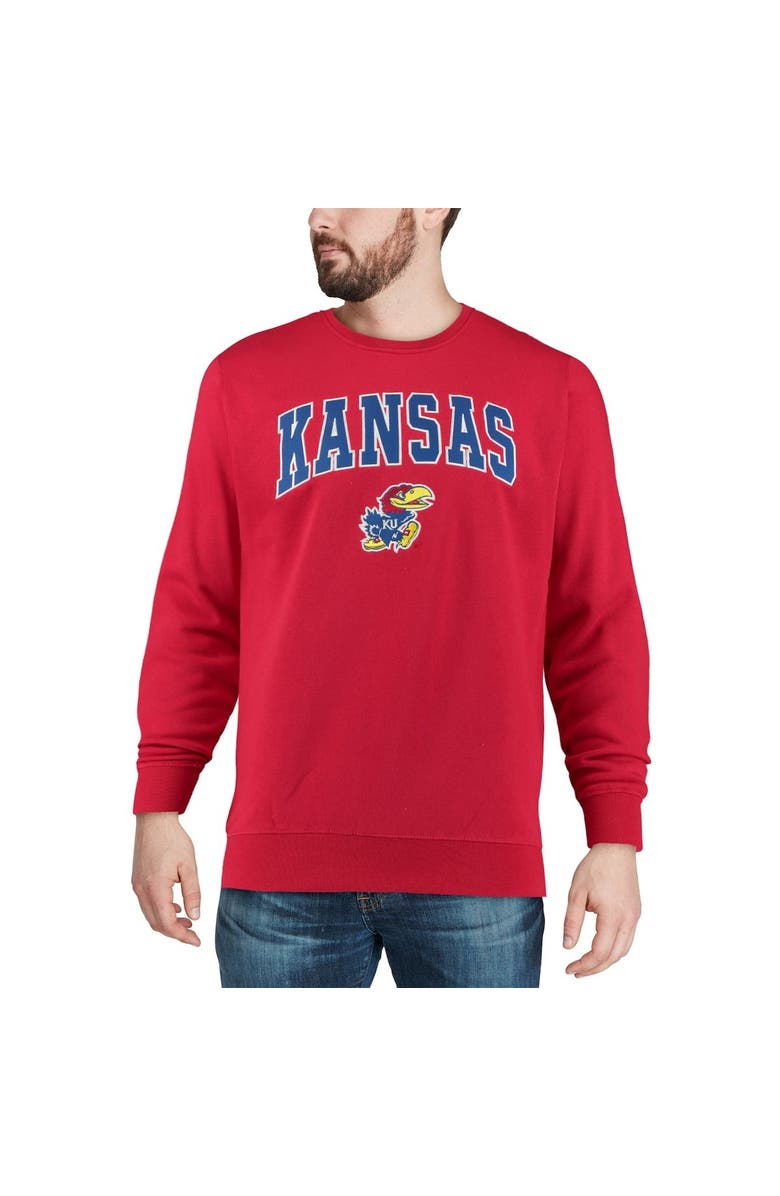 COLOSSEUM Men's Colosseum Red Kansas Jayhawks Arch & Logo Crew Neck Sweatshirt, Alternate, color, Red