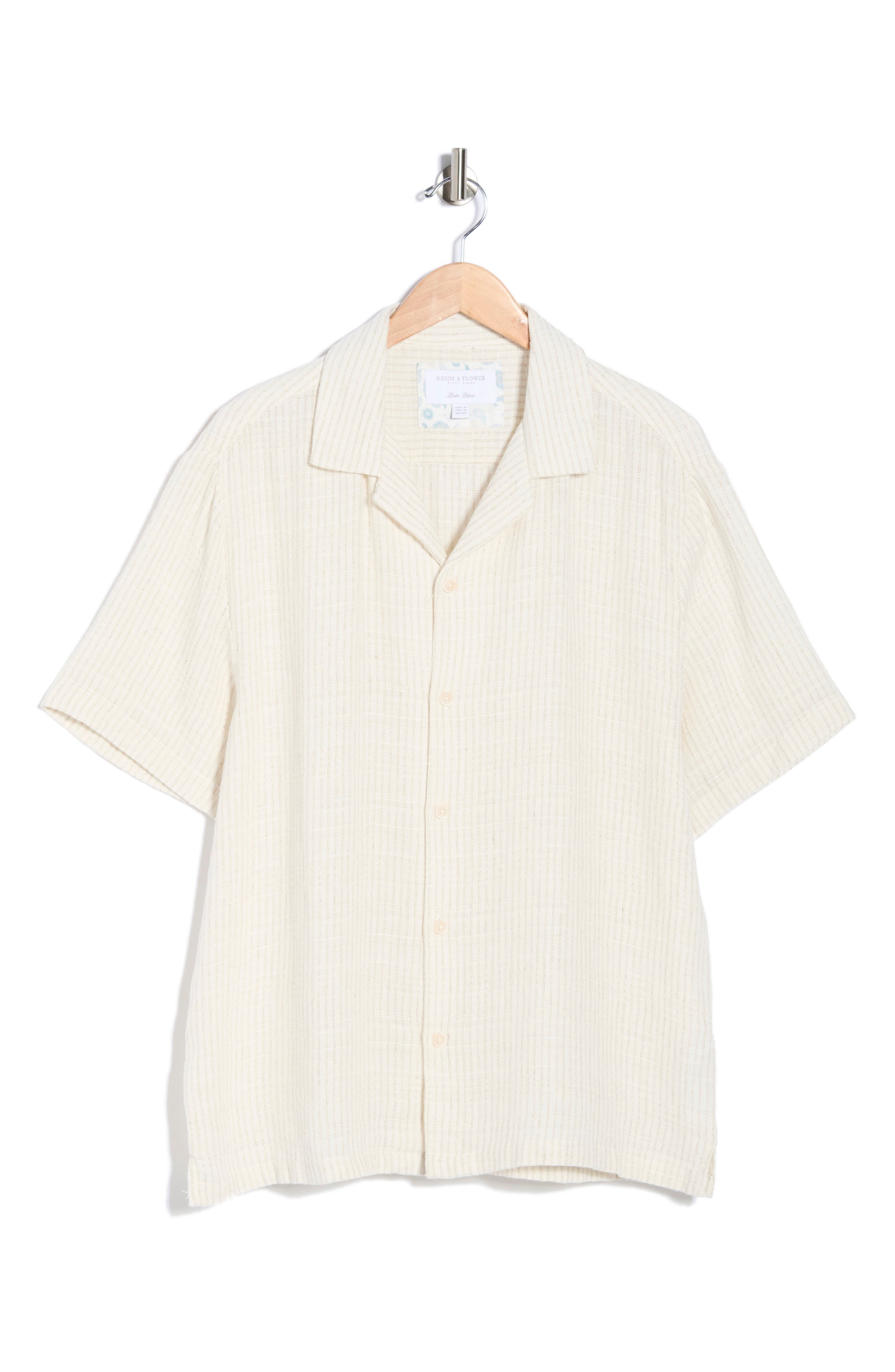 DENIM AND FLOWER Stripe Linen Blend Camp Shirt
