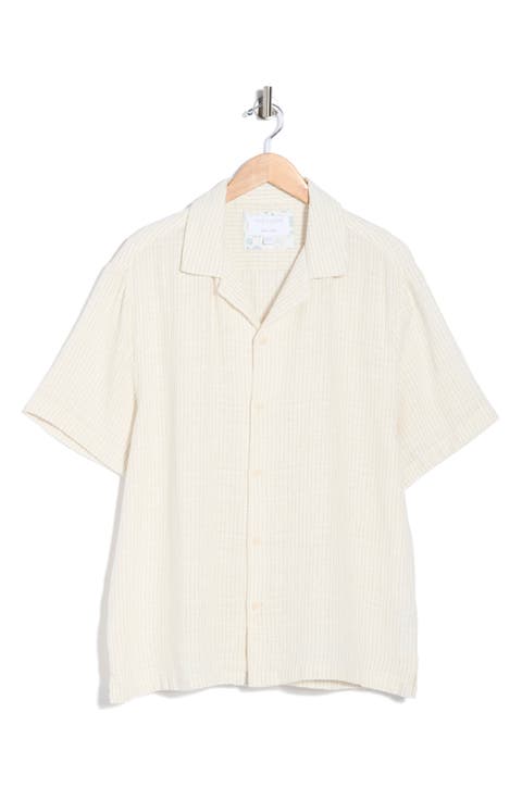Stripe Linen Blend Camp Shirt