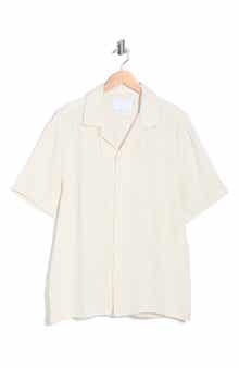 DENIM AND FLOWER Stripe Linen Blend Camp Shirt