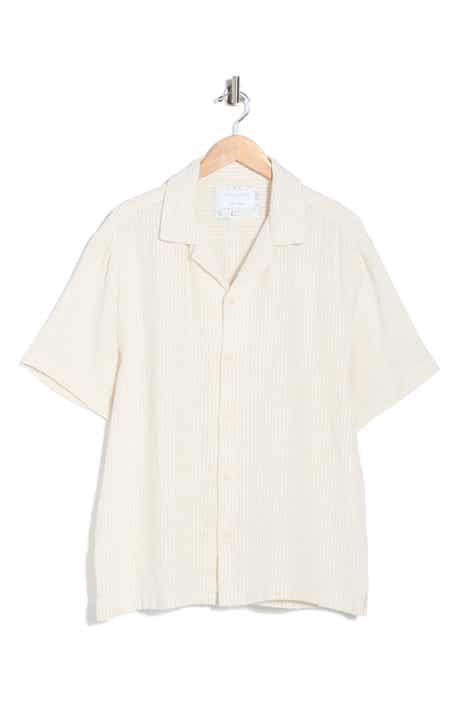 DENIM AND FLOWER Stripe Linen Blend Camp Shirt