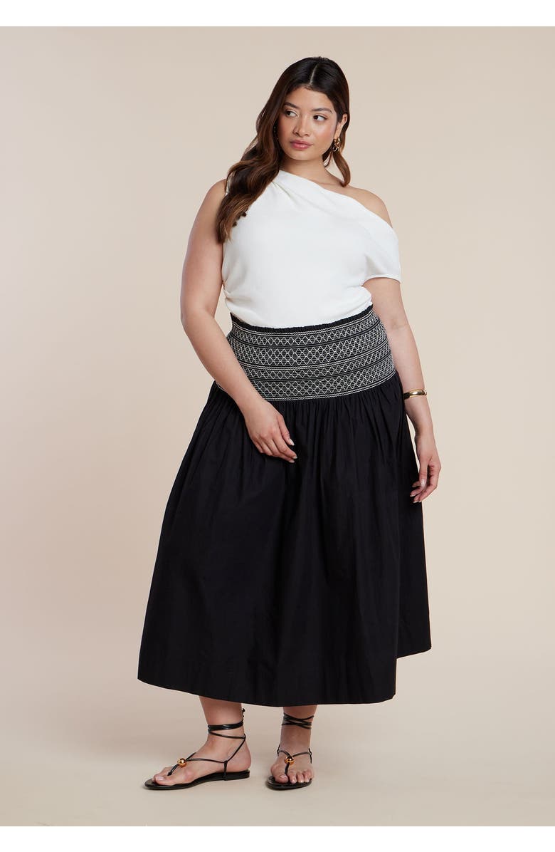 ELOQUII Smocked Flare Maxi Skirt, Main, color, Black Onyx