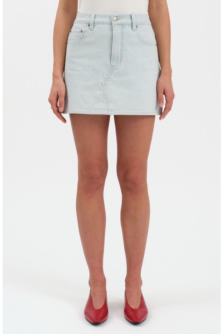 Malibu Distressed Cutoff Denim Miniskirt, Main, color, BLUE BELL STRIPE