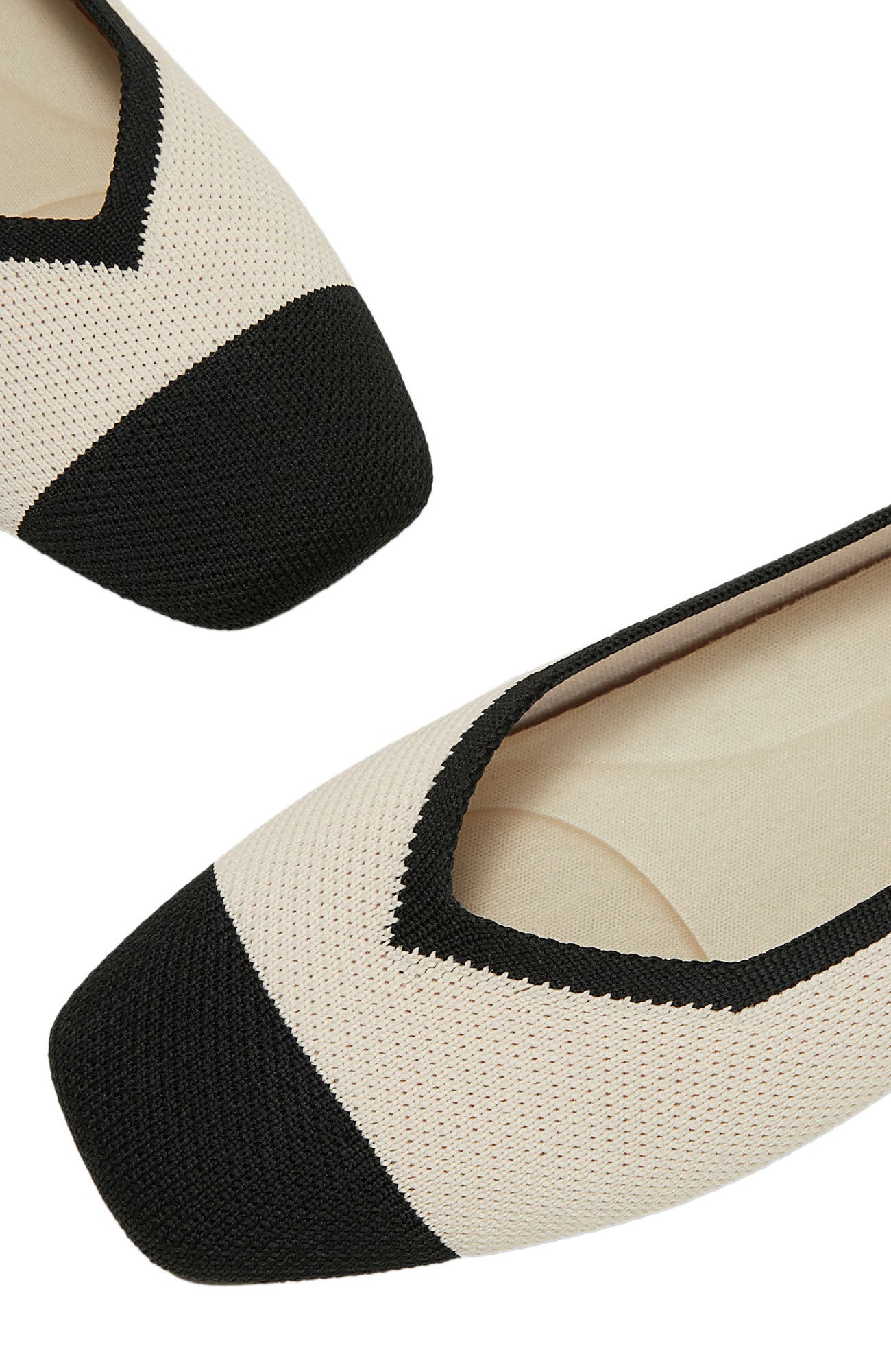 Margot 2.0 Square-Toe V-Cut Flats, Alternate, color, Cream Ivory & Black