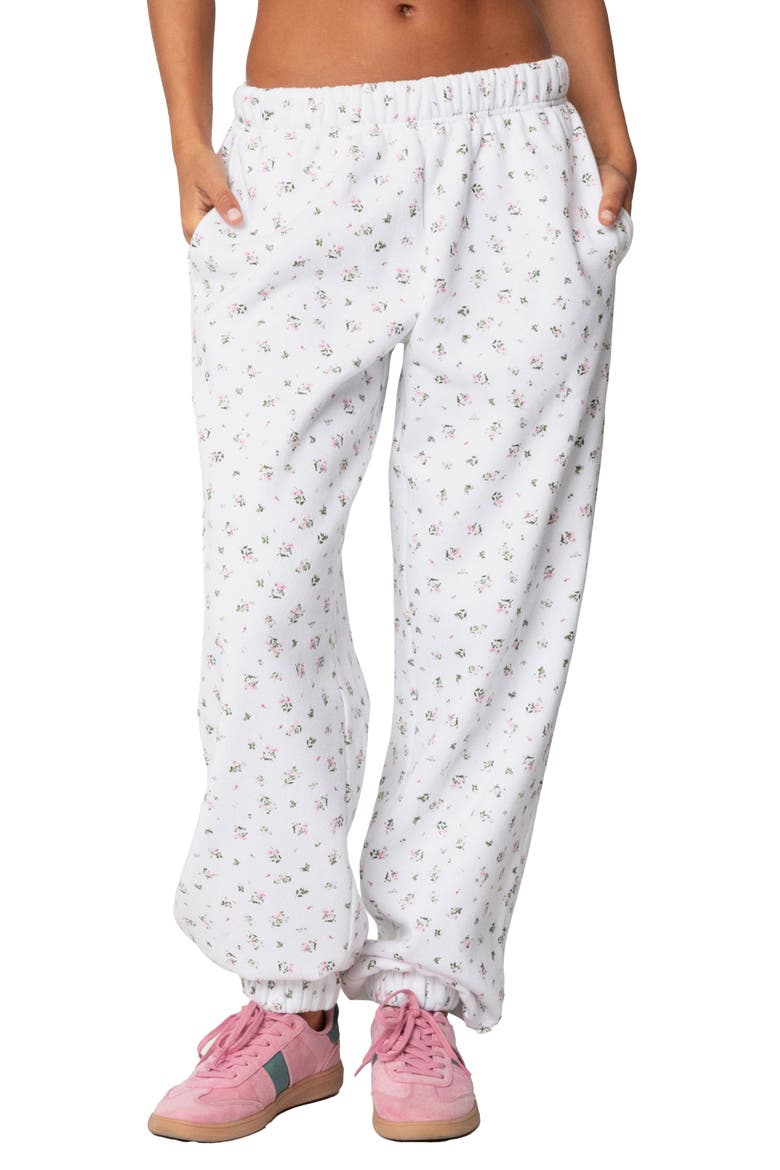 Floral Oversize Sweatpants, Main, color, CREAM