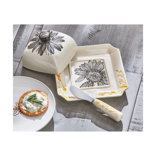 Tag Let It Be Sunflower Stoneware Square Serving Platter Set In Multi