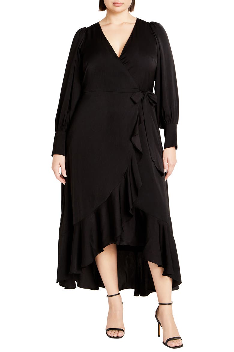 Oki Long Sleeve Wrap Dress, Main, color, BLACK