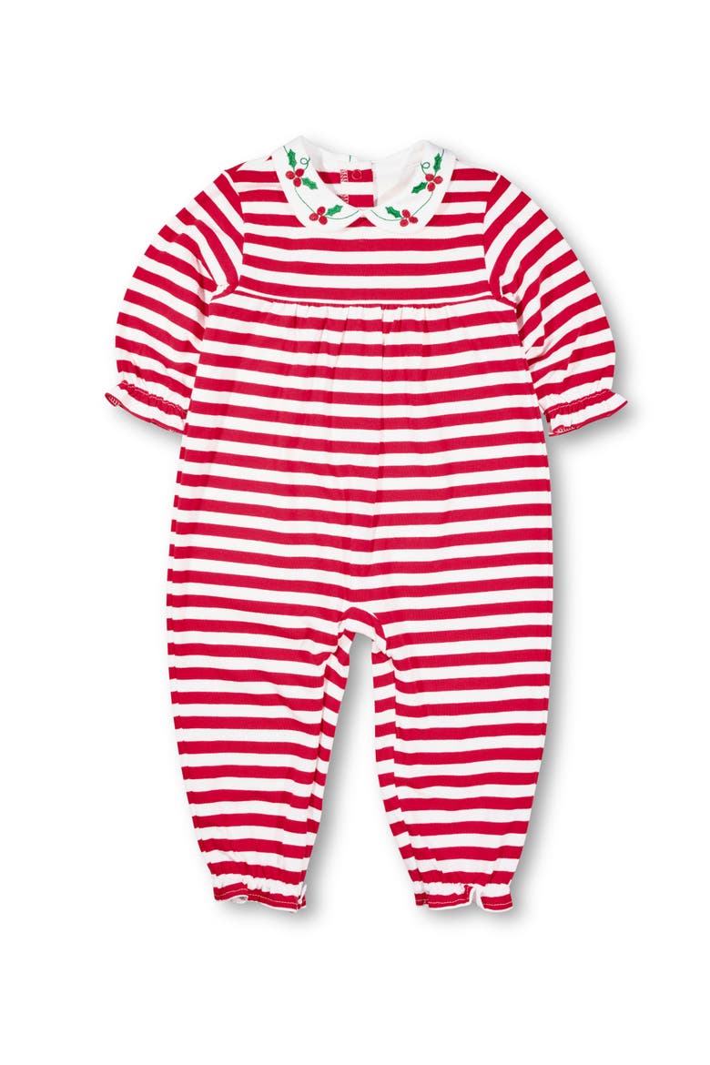 Stripe Knit Longall With Embroidered Holly, Main, color, Red, Green, White