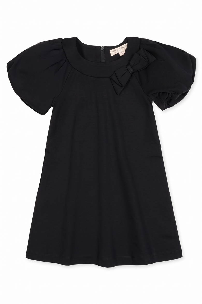 Kids' Bubble Sleeve Ponte Dress, Main, color, Black