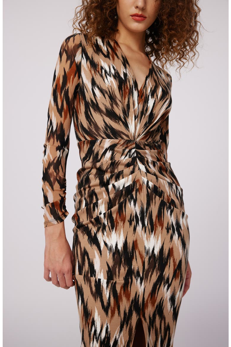 Hades Two Abstract Print Long Sleeve Dress, Alternate, color, FLAMES CAMEL