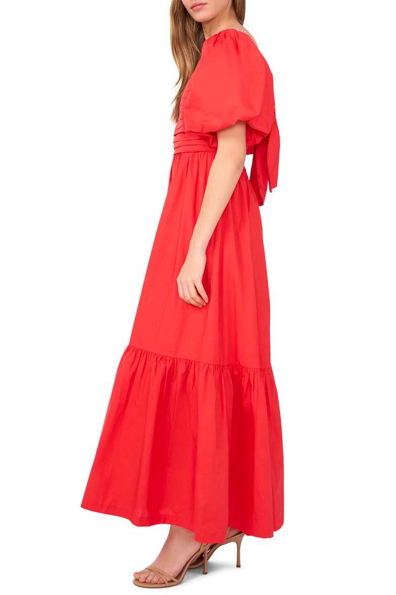 Pleated Bodice Puff Sleeve Cotton Maxi Dress, Alternate, color, DEEP ROUGE