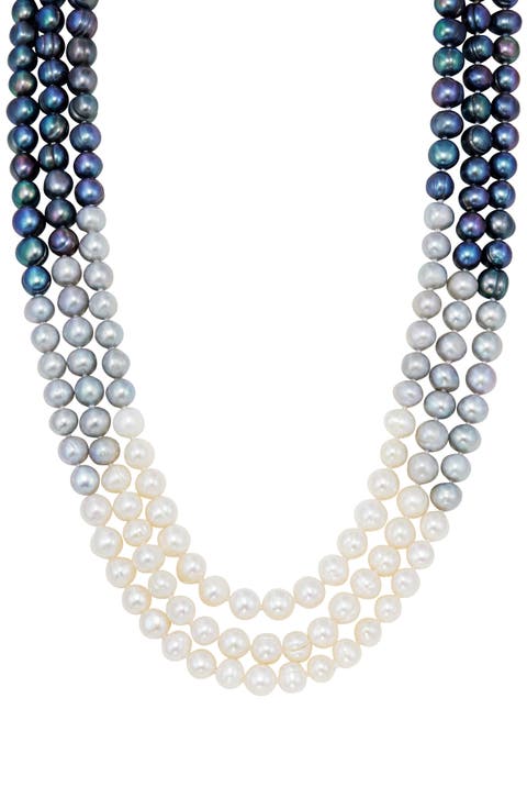 Ombre Three Row Cultured Pearl Necklace