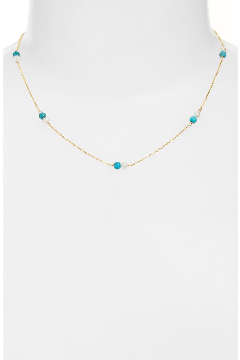 Cultured Pearl & Turquoise Station Necklace, Alternate, color, 14KYG