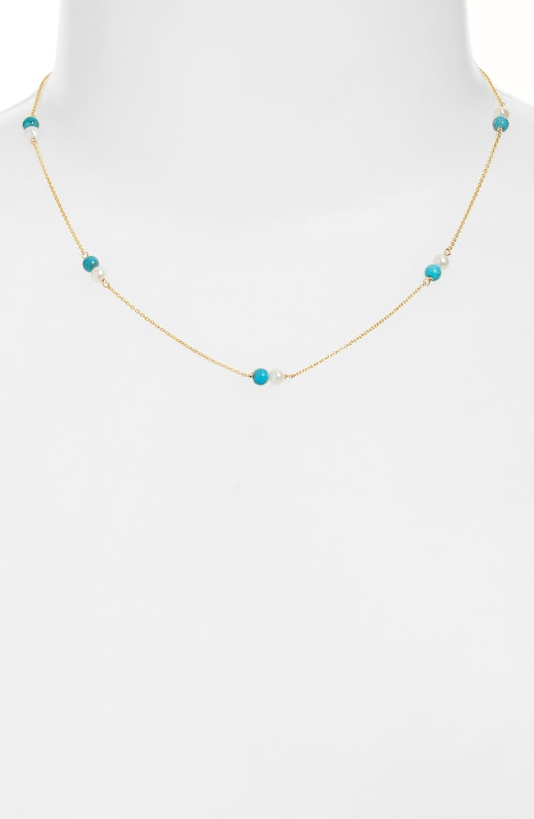Poppy Finch Cultured Pearl & Turquoise Station Necklace, Alternate, color,