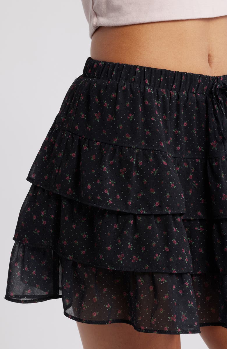 BP. Tiered Chiffon Miniskirt, Alternate, color, Black Ditsy Floral