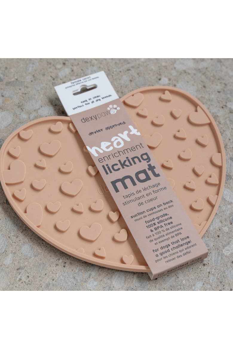 Enrichment Lick Mat Blush Pink Heart Grooved Silicone, Alternate, color, Pink