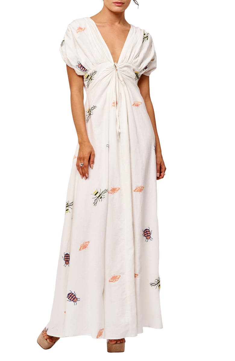 CIEBON Selma Embroidered Plunge Neck Maxi Dress, Main, color, 
