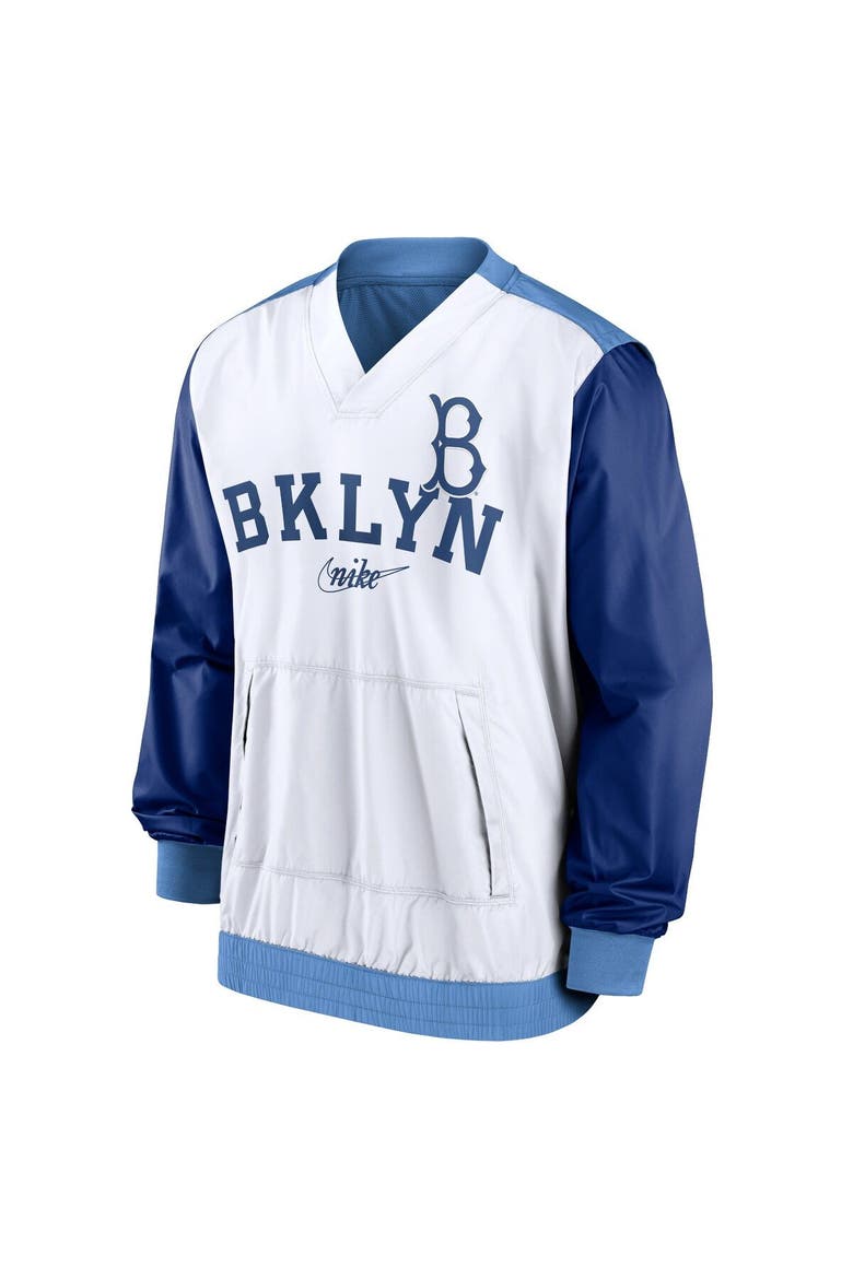 Men's Nike White/Light Blue Los Angeles Dodgers Rewind Warmup V-Neck Pullover Jacket, Alternate, color, White