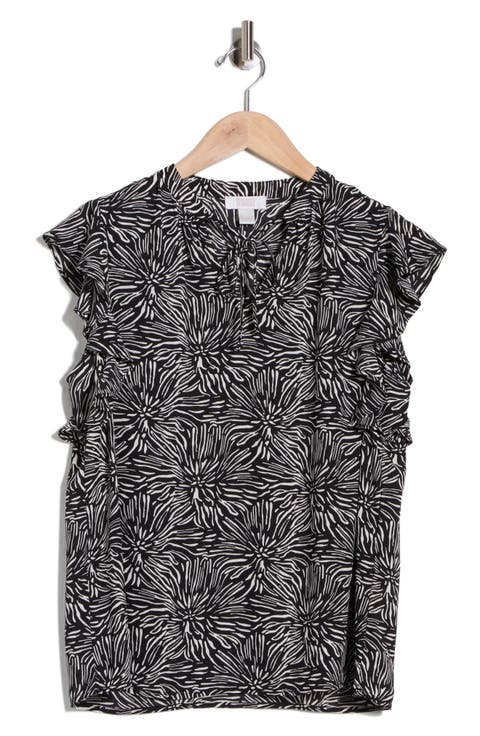 Ruffle Sleeve Tie Neck Top