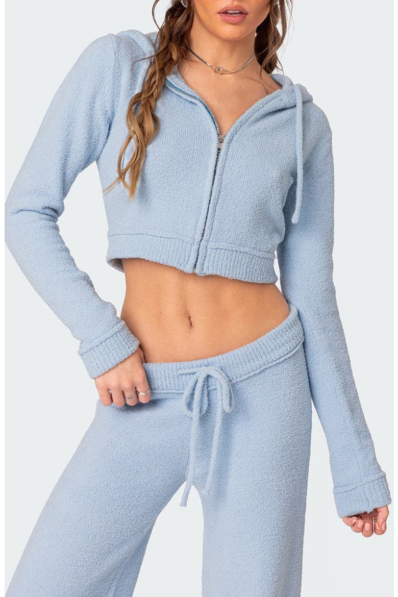 Plush Crop Hoodie, Main, color, BLUE