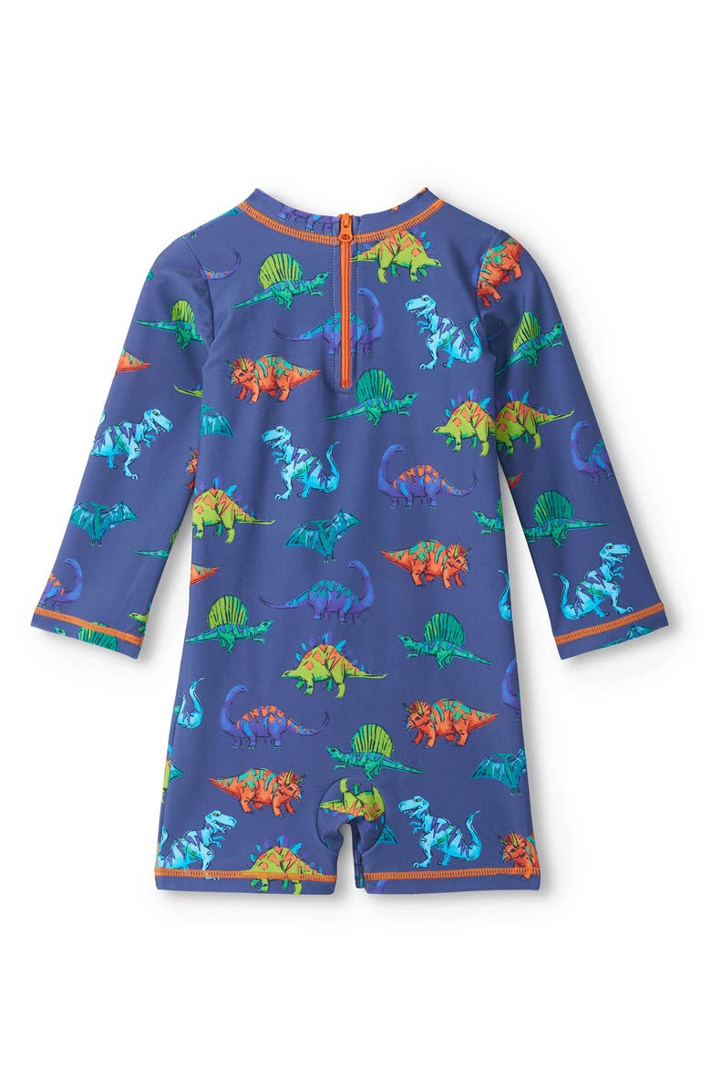 Hatley Dino Party Long Sleeve One-Piece Rashguard Swimsuit, Alternate, color, Blue