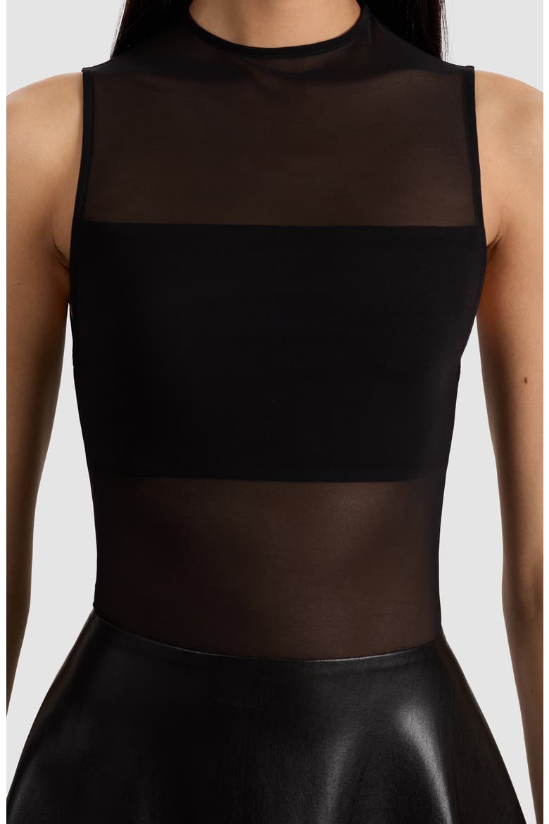 Mesh & Faux Leather Minidress, Alternate, color, BLACK