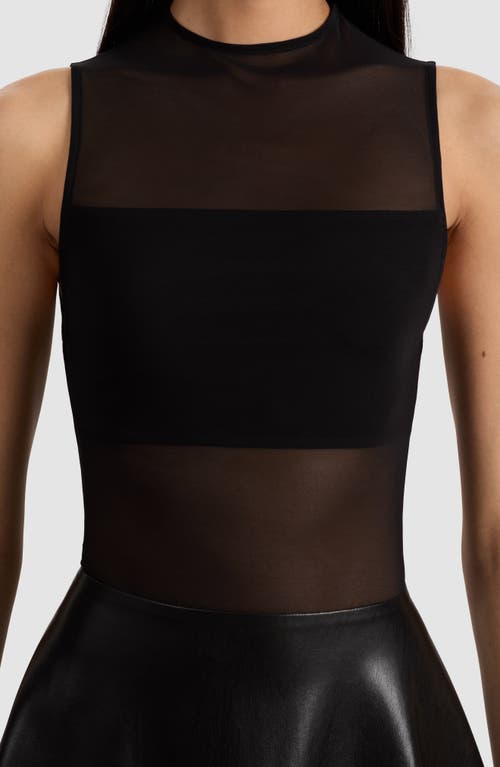 Alice And Olivia Alice + Olivia Mesh & Faux Leather Minidress In Black