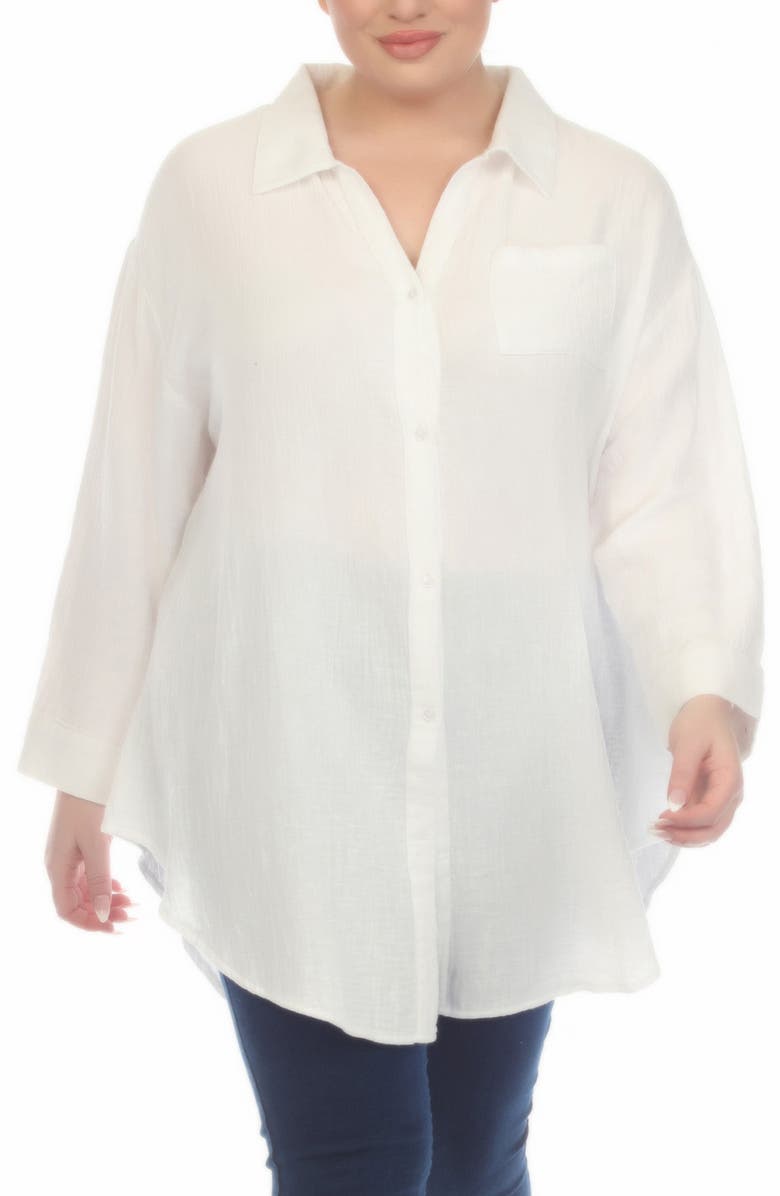 BOHO ME Gauze Button-Up Shirt, Main, color, White