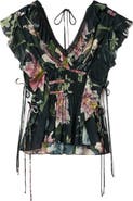AllSaints Canto Floral Side Tie Tiered Ruffle Trim Top