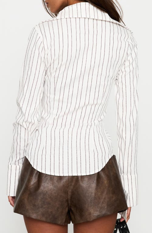 Princess Polly Madlin Stripe Long Sleeve Button-up Shirt In Neutral