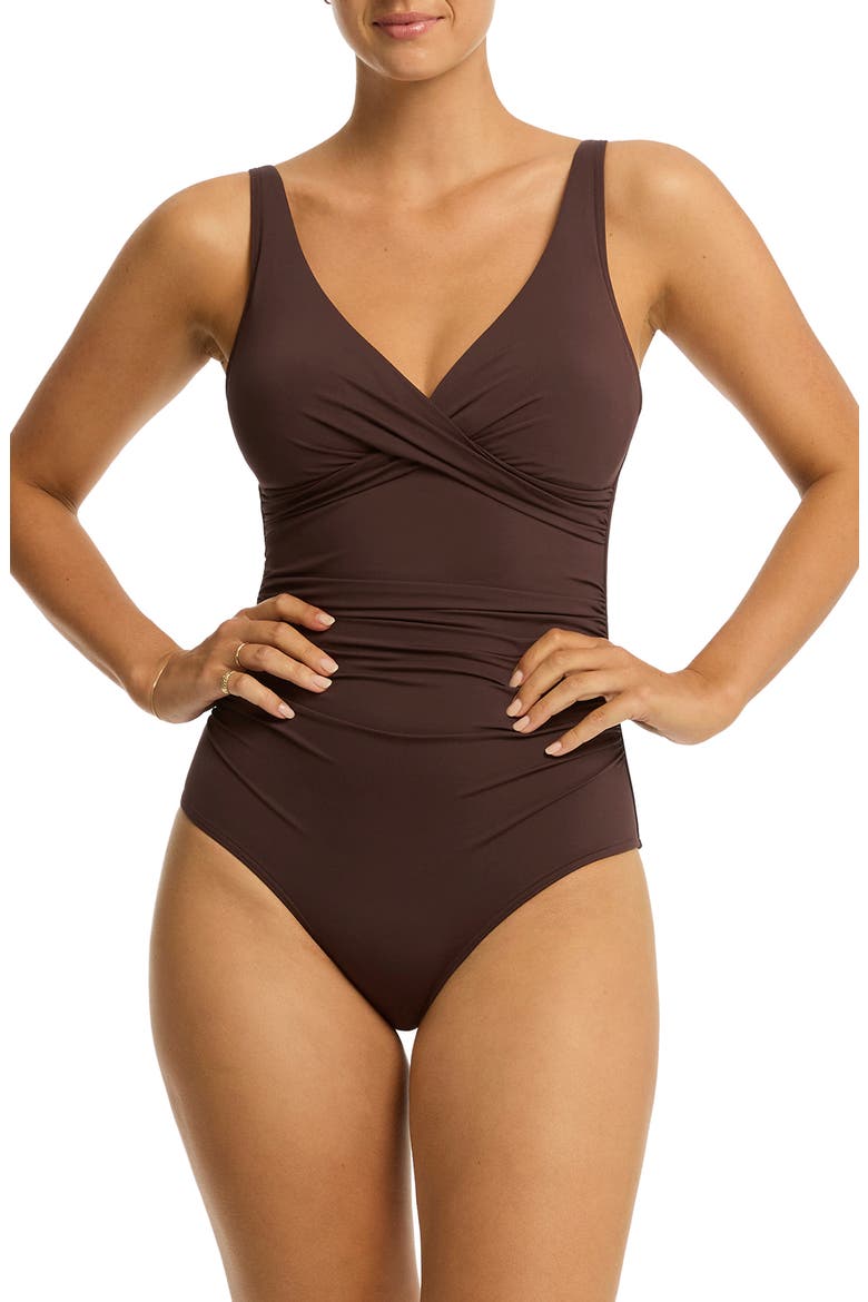 Cross Front One-Piece Swimsuit, Main, color, COCOA