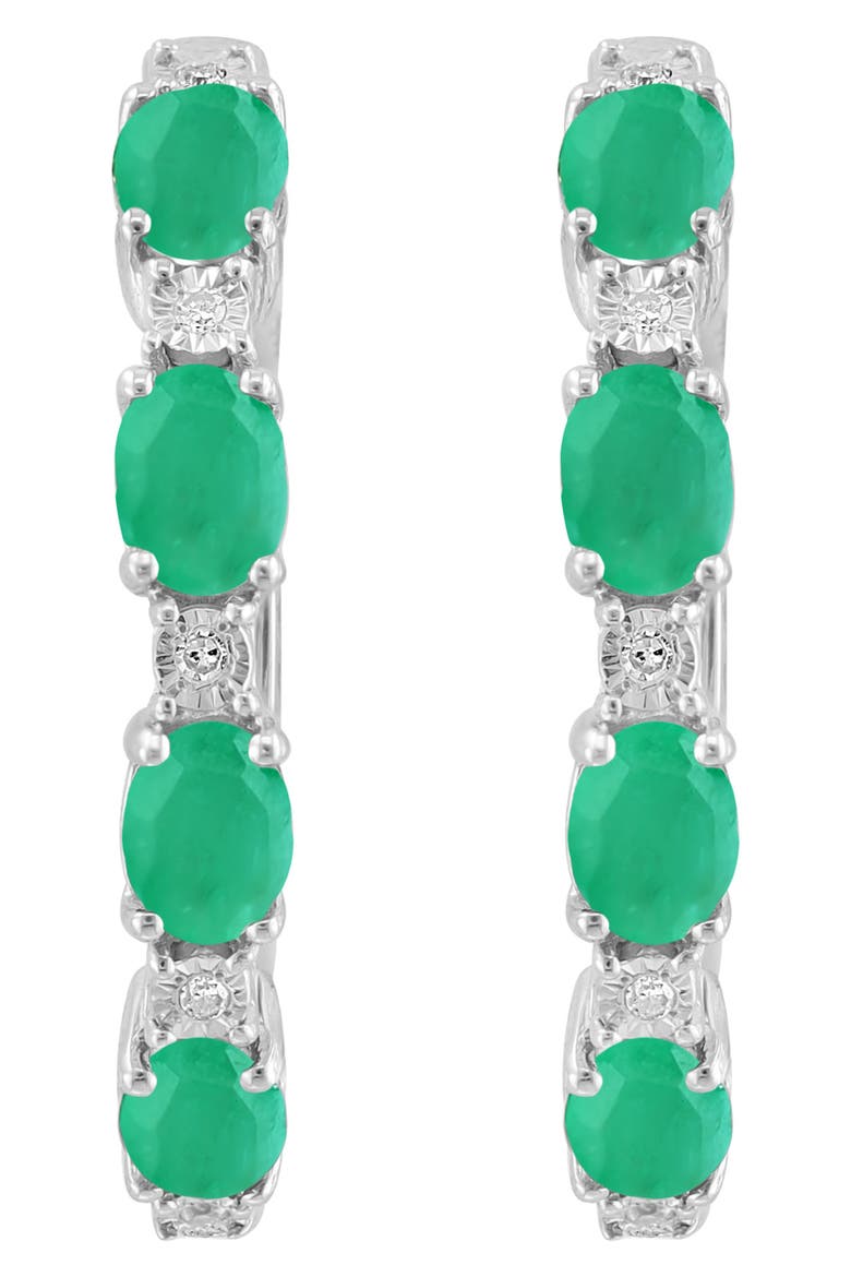 Sterling Silver Emerald Diamond Hoop Earrings - 0.02 ctw., Alternate, color, GREEN