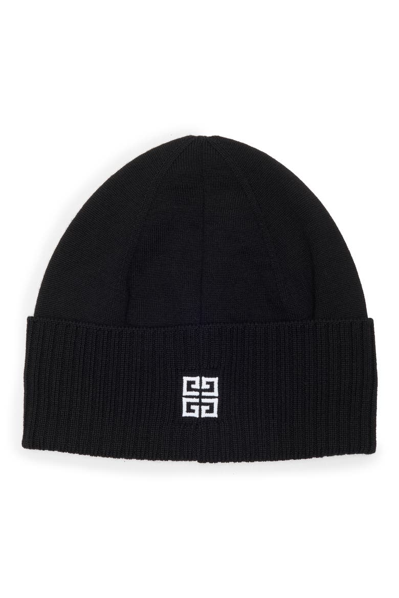 Logo Embroidered Wool Beanie, Alternate, color, BLACK WHITE