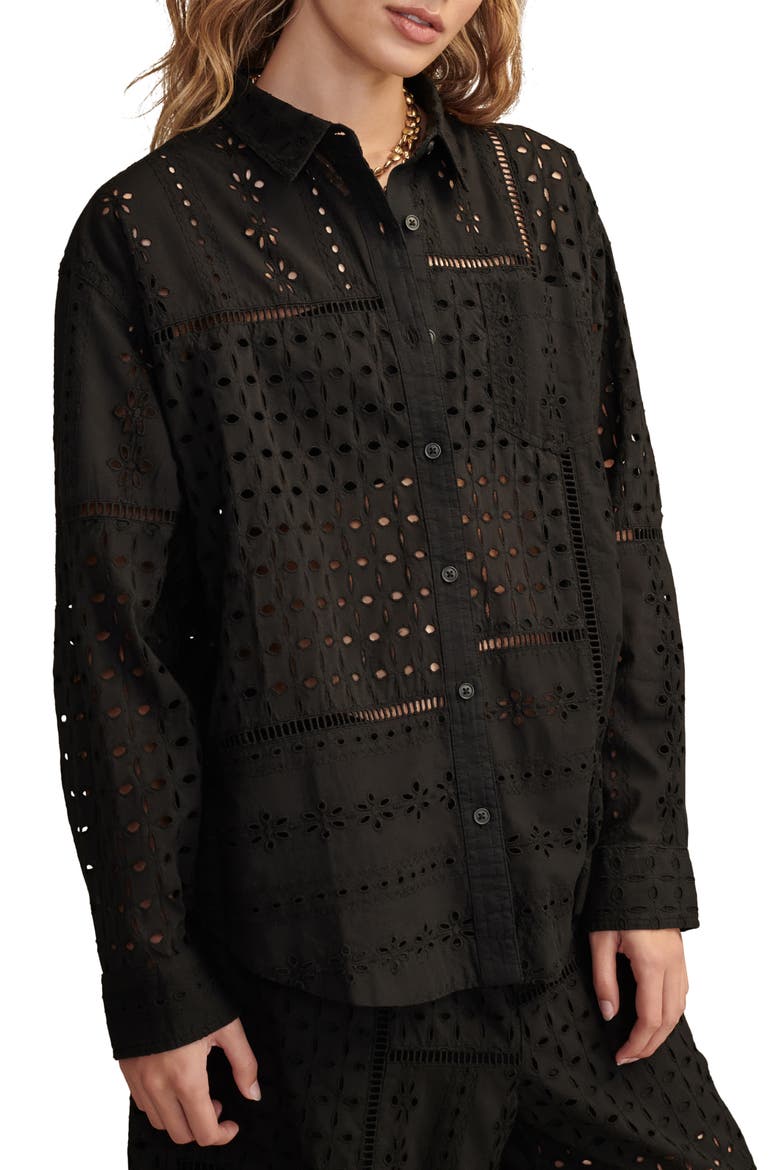 Prep Cotton Eyelet Button-Up Shirt, Alternate, color, METEORITE