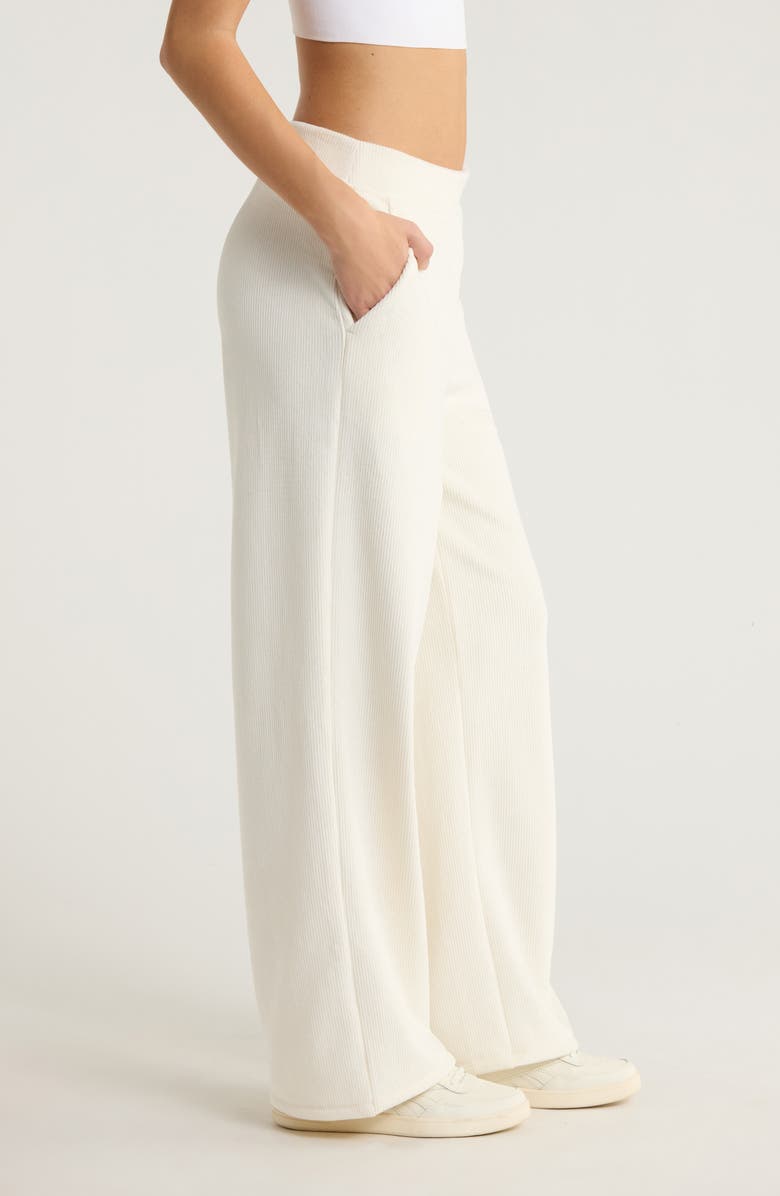 Zella Plush Rib Pants, Alternate, color, Ivory Egret