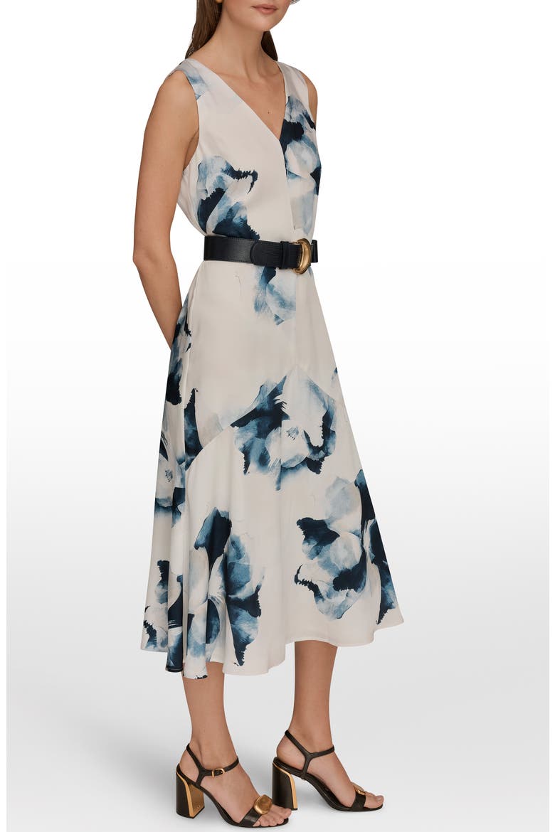 Belted Sleeveless Midi Dress, Alternate, color, NIGHTFALL/ SEA MIST