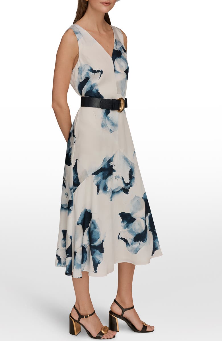 Donna Karan New York Belted Sleeveless Midi Dress, Alternate, color, Nightfall/ Sea Mist