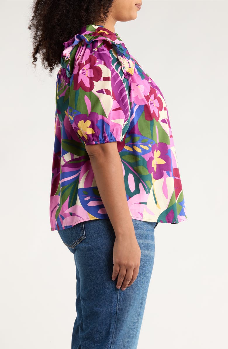 SUGARLIPS Blain Tropics Paz Cotton Poplin Top, Alternate, color, Purple Multi