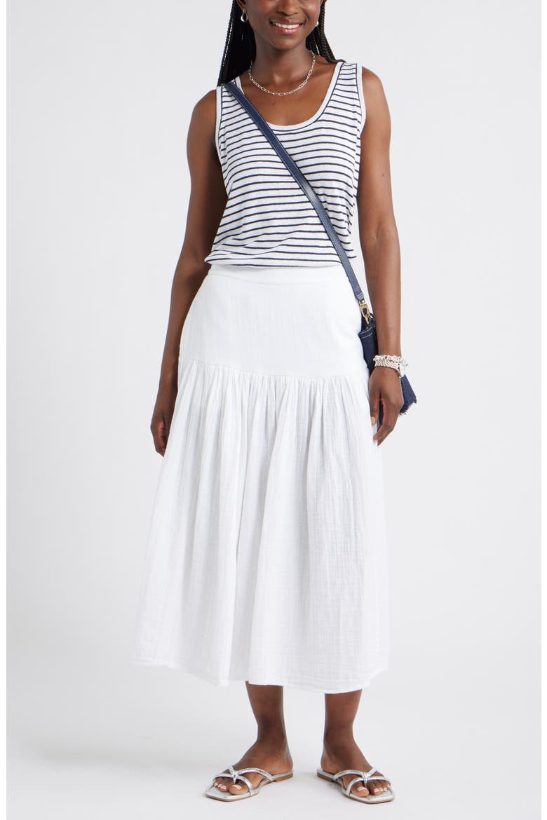 Cotton Gauze Midi Skirt, Alternate, color, WHITE