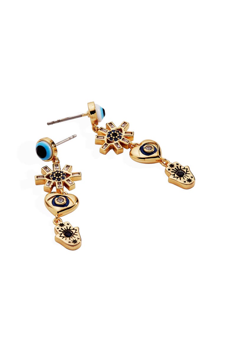 Alex and Ani Evil Eye Linear Earring, Alternate, color, Gold Blue