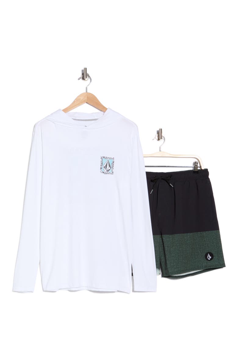 Hooded Swim Shirt & Shorts Set, Main, color, WHITE